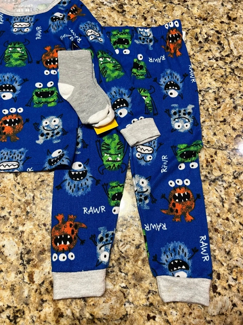 New - Kids Blue Monster Print Pajama and Sock Set | Size 3T